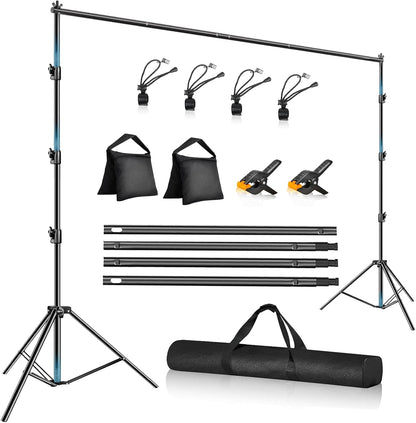 12 x 10ft Photo Video Studio Heavy Duty Backdrop Stand, Adjustable Photography Background Support Systemt Kit with Shock-Proof Spring, Carrying Bag, 6 Clamps