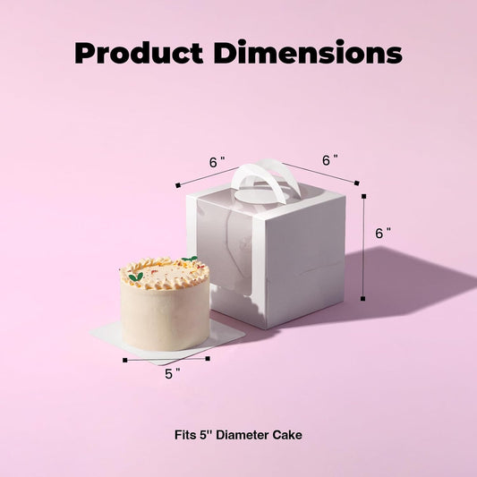 Fit Meal Prep 25 Pack 6 x 6 x 6 Inches Cake Boxes with Cake Boards, White Bakery Boxes with Window & Handle, Small Cake Boxes for Birthday Party, Wedding, Valentine's Day, Christmas