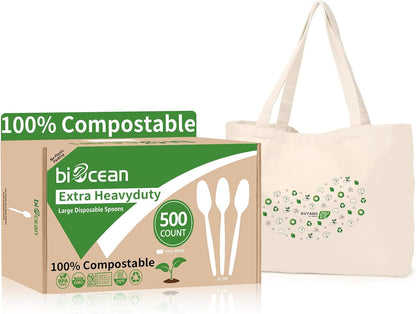 Extra Heavyduty Compostable Cutlery Set - 190 Count Large Disposable Utensils No Plastic Forks Spoons Knives Biodegradable Fork Eco Friendly Silverware for Party,BBQ,Daily Use,Events,Picnic