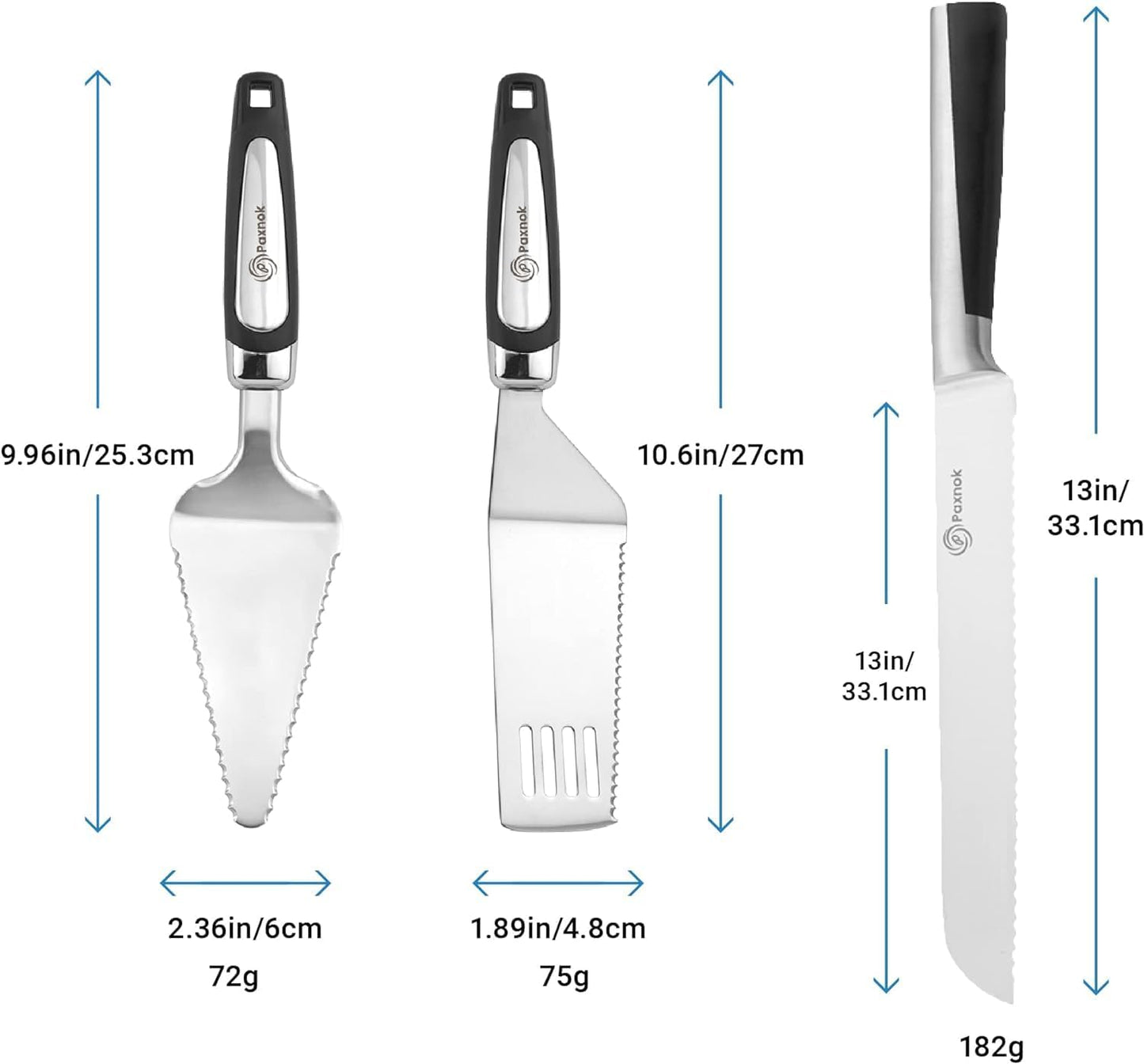 Pie Server Spatula and Cake Cutter Slicer, Stainless Steel Set - Kitchen Essentials for Cutting & Serving Desserts, Brownies, Lasagna (Black, 10 inches)