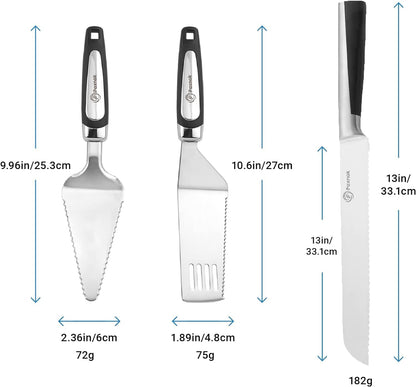 Pie Server Spatula and Cake Cutter Slicer, Stainless Steel Set - Kitchen Essentials for Cutting & Serving Desserts, Brownies, Lasagna (Black, 10 inches)
