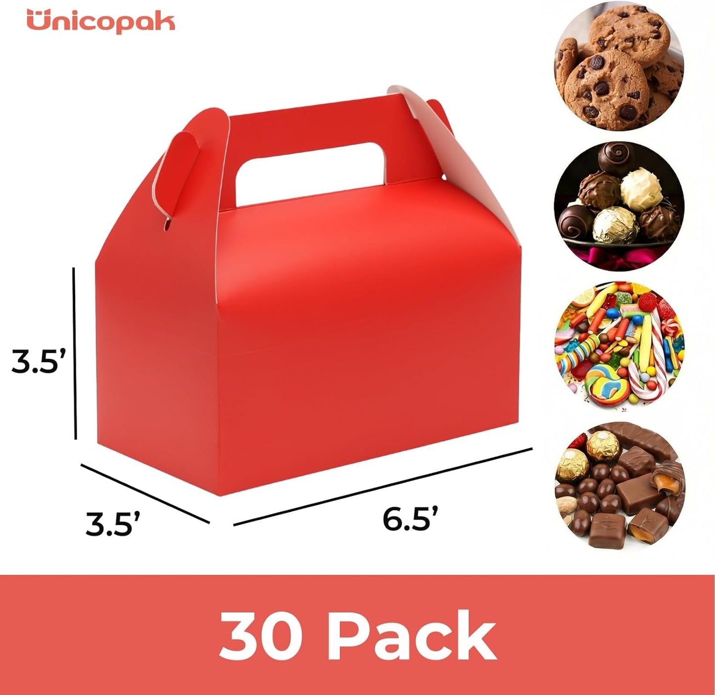 UnicoPak 30 Pack Party Favor Boxes Treat Boxes, White Gable Gift Boxes for Party Favors Goodies Cookies Treats Candies Meals Lunch, 6.5x3.5x3.5 Inches