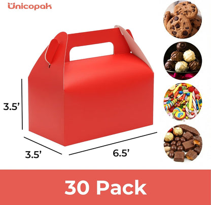 UnicoPak 30 Pack Party Favor Boxes Treat Boxes, White Gable Gift Boxes for Party Favors Goodies Cookies Treats Candies Meals Lunch, 6.5x3.5x3.5 Inches