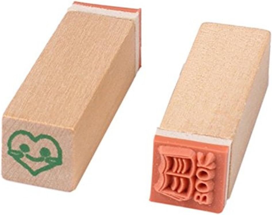 Pack of 25 Pcs Small Green Happy Life Shape Wooden Rubber Stamps with Box for DIY Craft Card and Photo Album (Green)