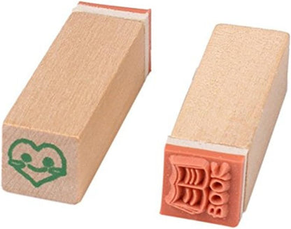 Pack of 25 Pcs Small Green Happy Life Shape Wooden Rubber Stamps with Box for DIY Craft Card and Photo Album (Green)