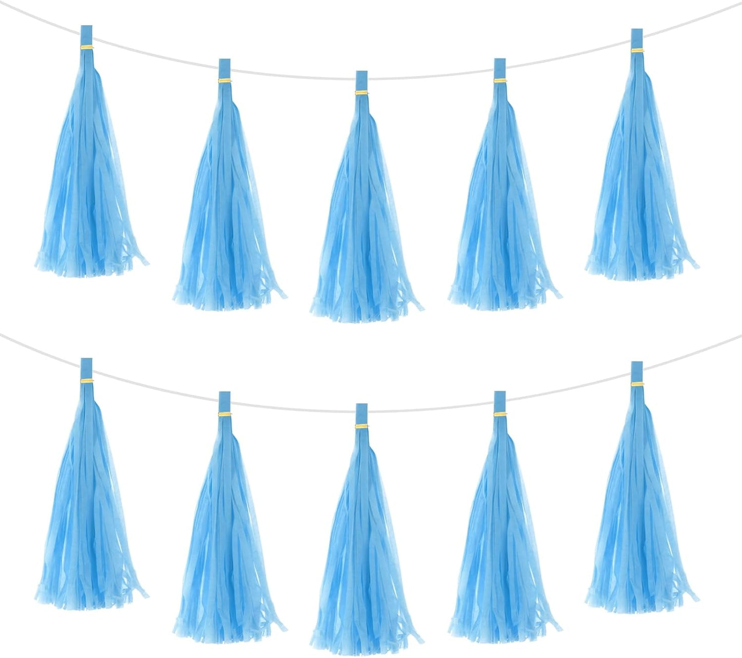 MECCANIXITY 15Pcs Light Blue Tassel Garland Banner with Rope Tissue Paper Tassels Party DIY Kits for Anniversary Wedding Birthday Party