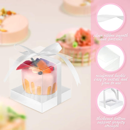 Thenshop 50 Pcs Clear Cupcake Boxes Individual 3.5 Inch Plastic Single Cupcake Containers Boxes with Inserts and Ribbon Individual Cake Storage Holders for Cake Kitchen(Dark Blue)