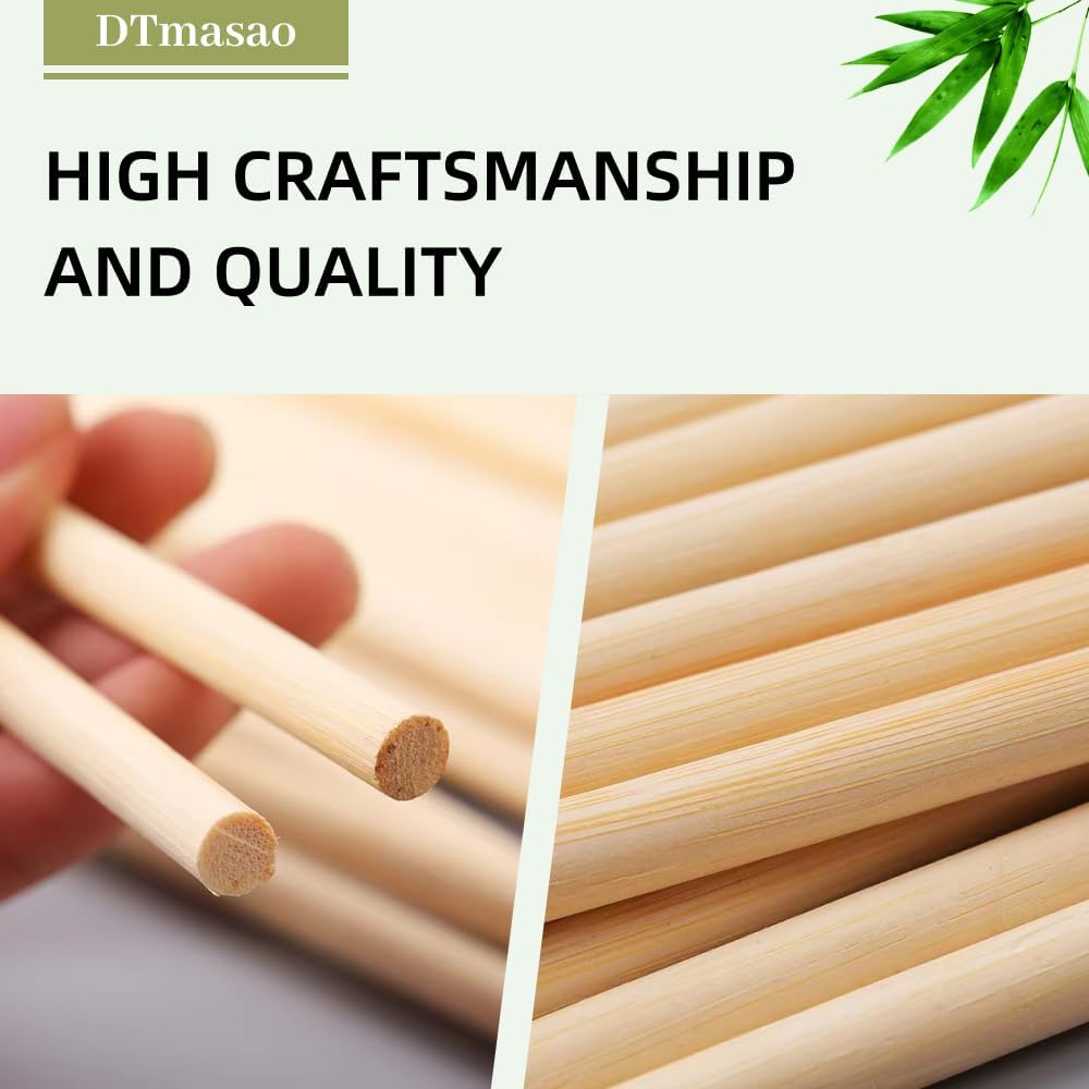 Dtmasao 1/4 x 17.5 Inch 25 PCS Dowel Rods Wood Sticks Wooden Dowel Rods - Unfinished Bamboo Sticks - for Crafts and DIYers