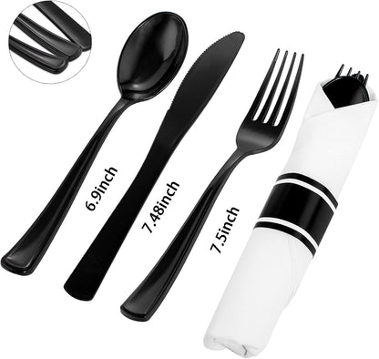 Supernal 240 Silver Plastic Silverware Set - 60 Sets Pre Rolled Napkins with Cutlery - Mirror Polished Real Look Disposable Silver Utensils- Elegant Heavy Duty Flatware for Weddings & Catering