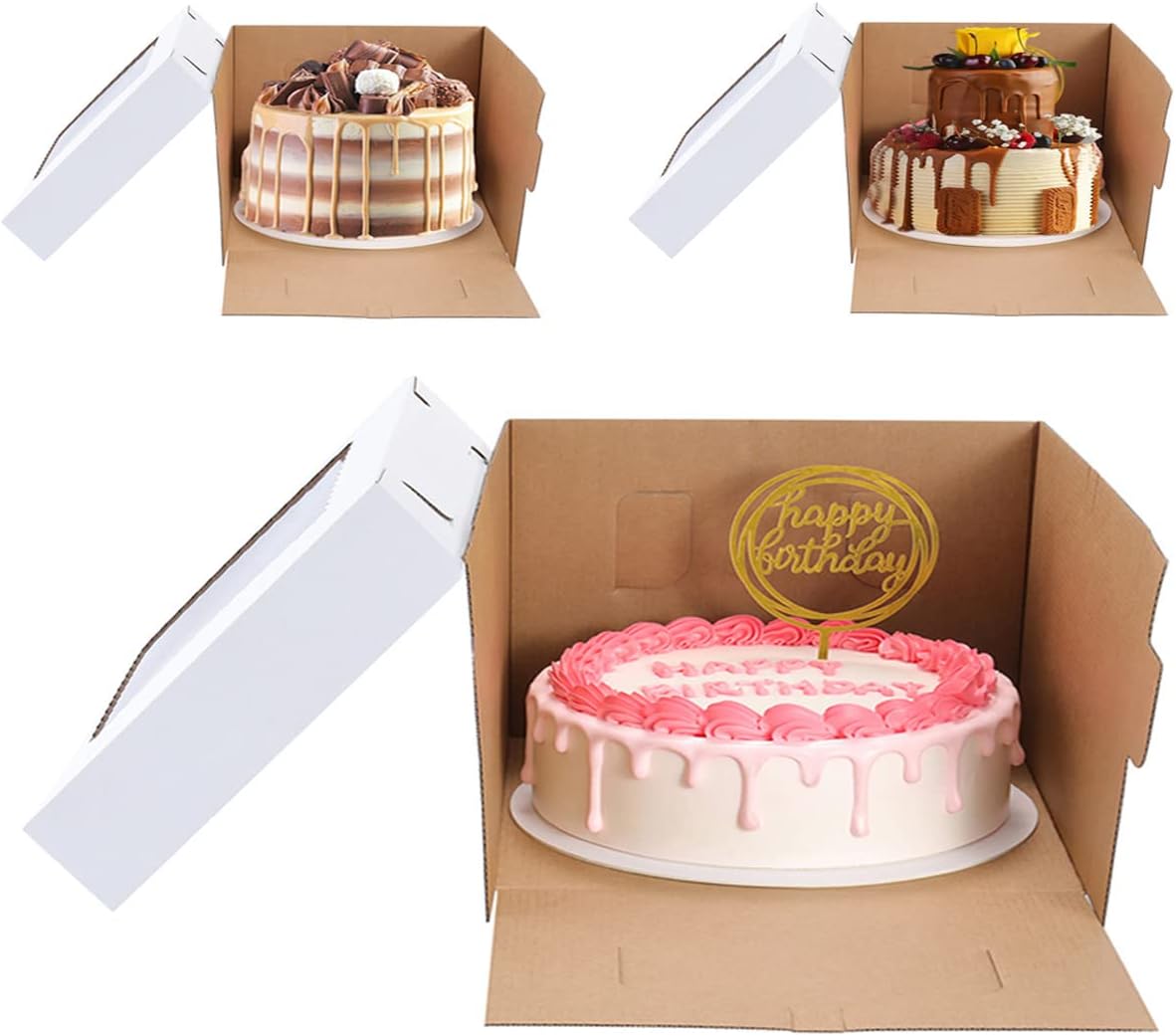 Tall Cake Boxes for Tier Cakes,12x12x8 Inch [12Pack ] Thick Sturdy Bakery Box with Window,White Cake Carrier, Disposable Cake Containers,Birthday Cake Boxes