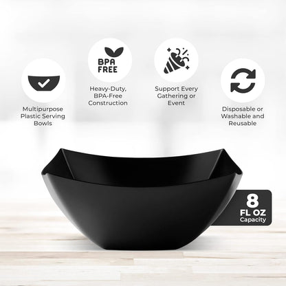 Posh Setting - Clear Plastic Serving Bowls for Party (8oz - 4 Pack) Square, Disposable, Salad & Fruit Bowls for Party Table, Candy Containers for Candy Buffet