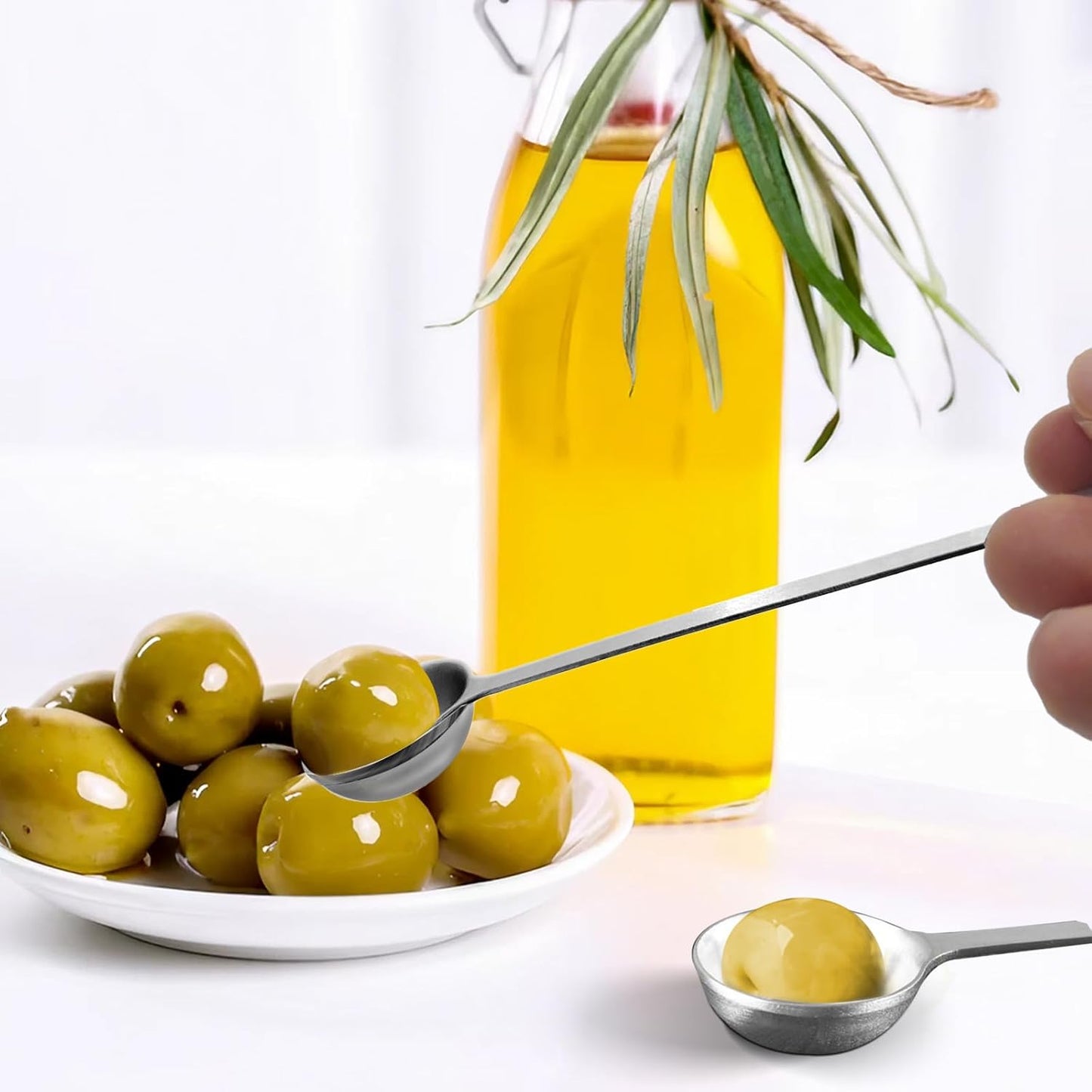 6 Pieces Long Handle Pickle Fork Olive Spoon with Drain Hole Strainer Kitchen Serving Tongs Set, Stainless Steel Pickle Picker for the Jar Cucumber Arugula Caper