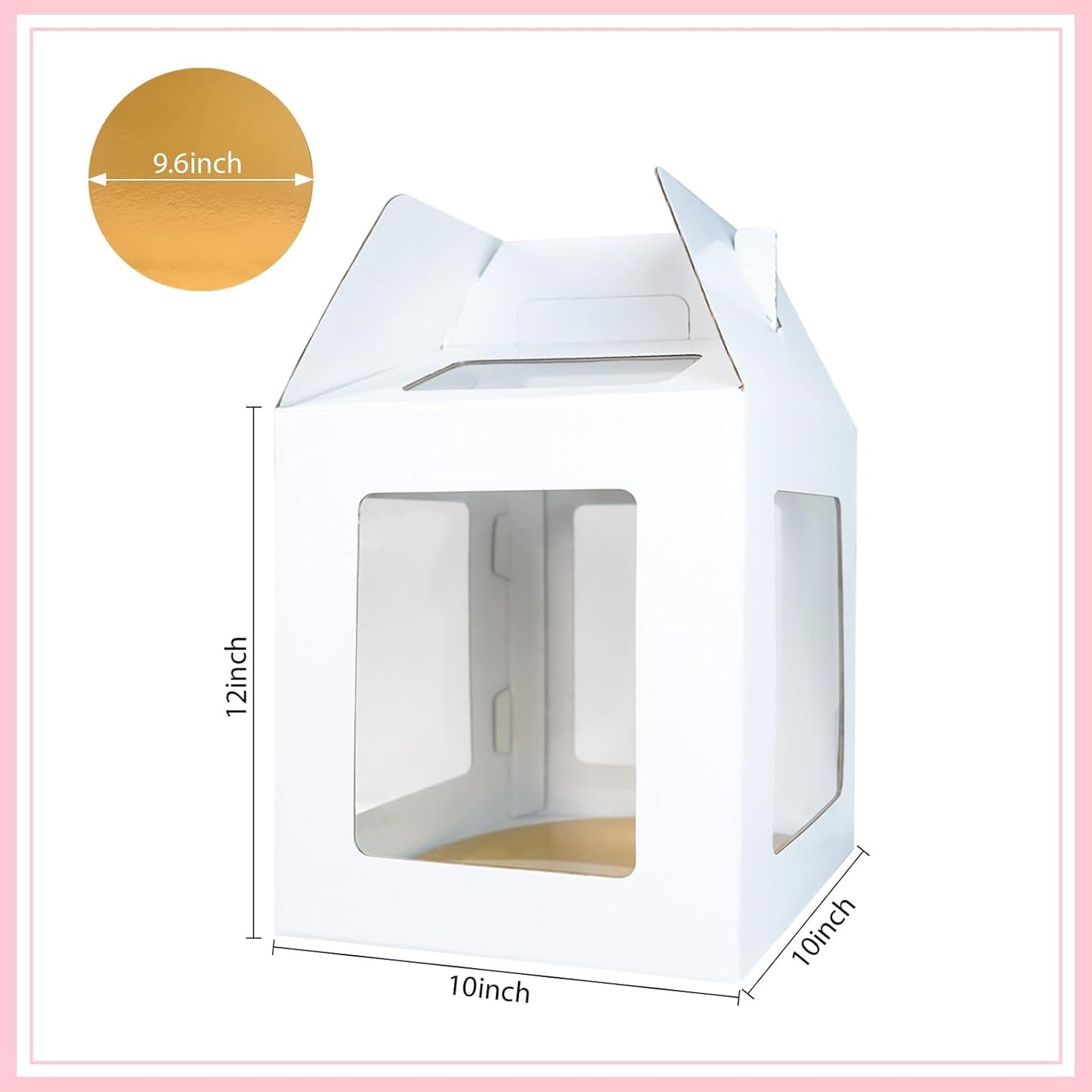 Yeplan 2 Packs Tall Cake Boxes with Cake Board,10x10x12 Inches Large Tiered Cake Carriers with Clear Windows and Handle, Cake Containers for Birthday, Wedding, Party and Festival