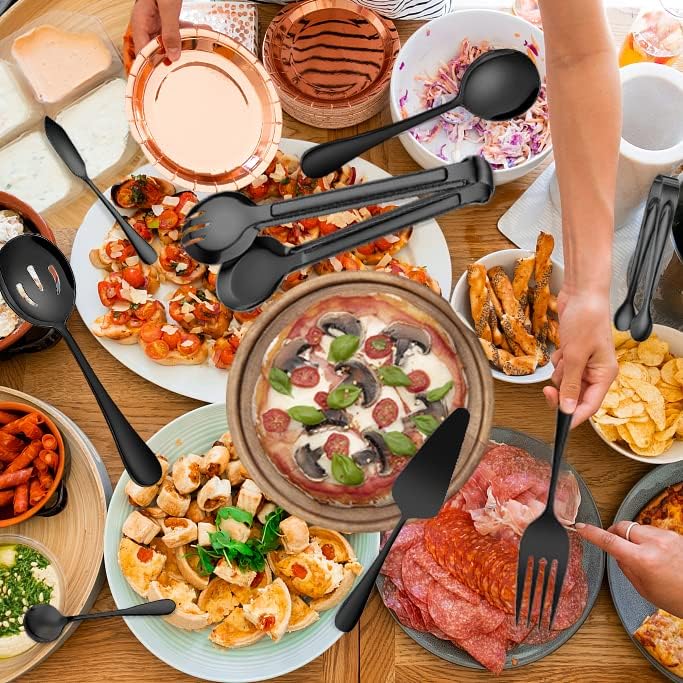 11 PCS Serving Utensils, Large Stainless Steel Spoons Forks Tongs, Pie Server, Great for Hostess Buffet Catering Banquet Party, Silver