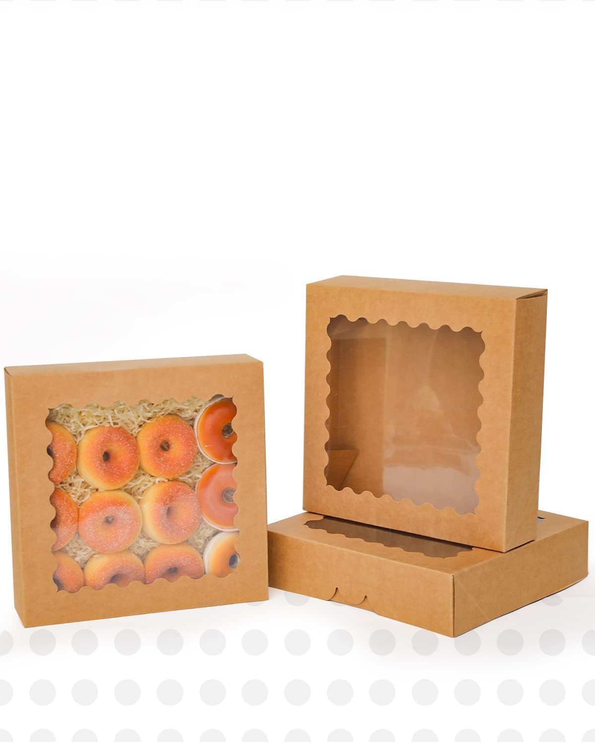qiqee 8x8x2.5 Inch White Pastry Box With Window Donut Pie Boxes 12pcs Bakery Box (Auto-pop Up)