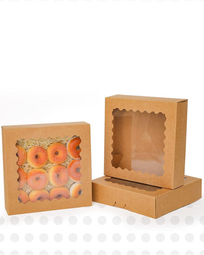 qiqee 8x8x2.5 Inch White Pastry Box With Window Donut Pie Boxes 12pcs Bakery Box (Auto-pop Up)