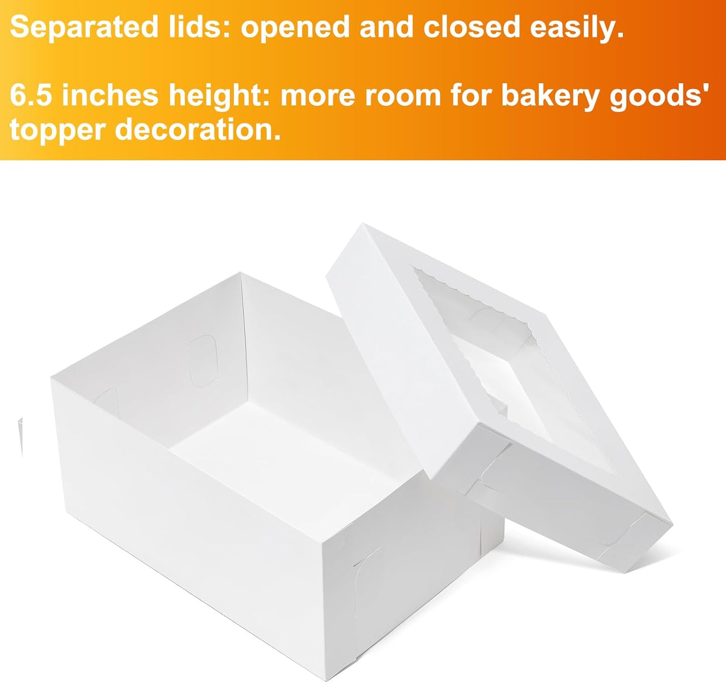 Wowxyz 14x10x4 Cake Boxes 6pcs Rectangle Quarter Sheet 1/4 Sheet Bakery Boxes with Window - Donuts, Pastry Baking Cake, Pie White Cardboard Treat Packaging