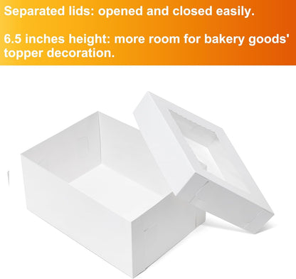 Wowxyz 14x10x4 Cake Boxes 6pcs Rectangle Quarter Sheet 1/4 Sheet Bakery Boxes with Window - Donuts, Pastry Baking Cake, Pie White Cardboard Treat Packaging