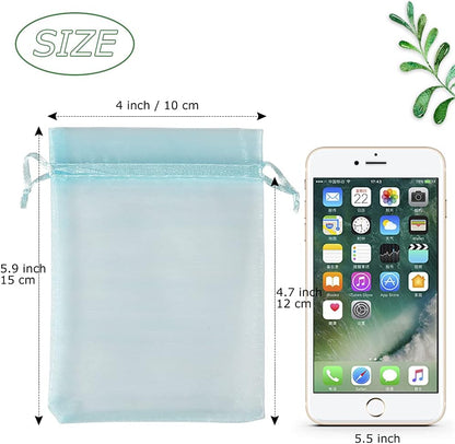 HRX Package 100pcs White Organza Bags, 4x6 inch Mesh Bags Drawstring Gift Bags Jewelry Pouches for Candy Wedding Favors Christmas