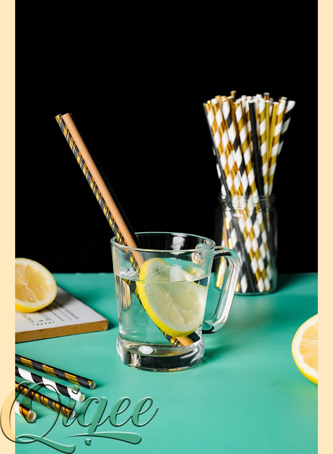 Pink Paper Straws 150pcs Disposable Straws Bulk (10 Pattern) qiqee