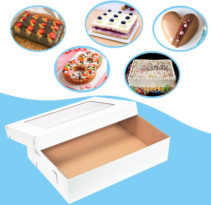 JJO 26x18x5 Inch Full Sheet Cake Boxes with Thick Cake Boards,5 Pack-Large Bakery Boxes Corrugated Rectangle Cake Boxes for 26x18 Inch Sheet Cake,Donuts,Brownie,Pastry Baking,Muffins,Cupcake