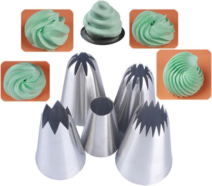 Icing Piping Tip Set,3 Large Decorating Tips Stainless Steel,DIY Cream Rose Flower Piping Tips,Cupcake Pastry Tips for Cake Decorating(1M 2D 2F)