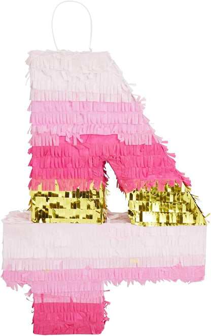 Number 5 Pinata, Pink and Gold Foil for Girls 5th Birthday Party Decorations (Small, 16.5 x 11.6 x 3 In)