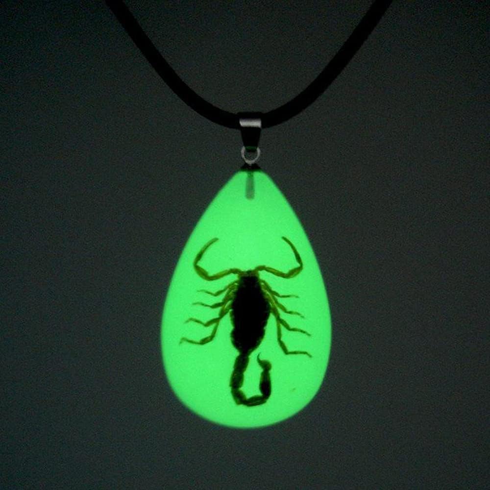 Glow in the Dark Necklace Black Scorpion Amber Resin Adjustable Necklace Pendent with Insect Sample Inside Birthday Gift for Lover Friends