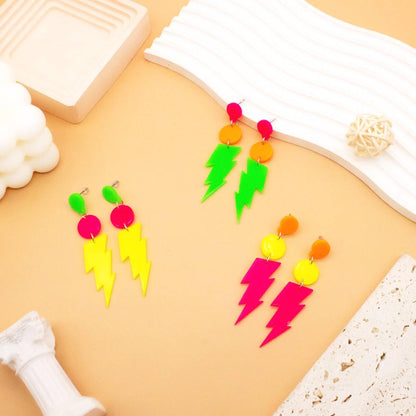 80s 90s Earrings for Women Colorful Lightning Acrylic Drop Earrings Neon Earrings Bulk for 80's 90's Outfit Glow Party Halloween 80s Accessories Jewelry