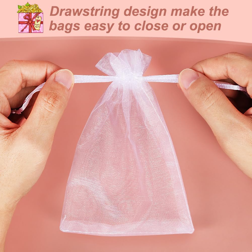 HRX Package 100pcs White Organza Bags, 4x6 inch Mesh Bags Drawstring Gift Bags Jewelry Pouches for Candy Wedding Favors Christmas