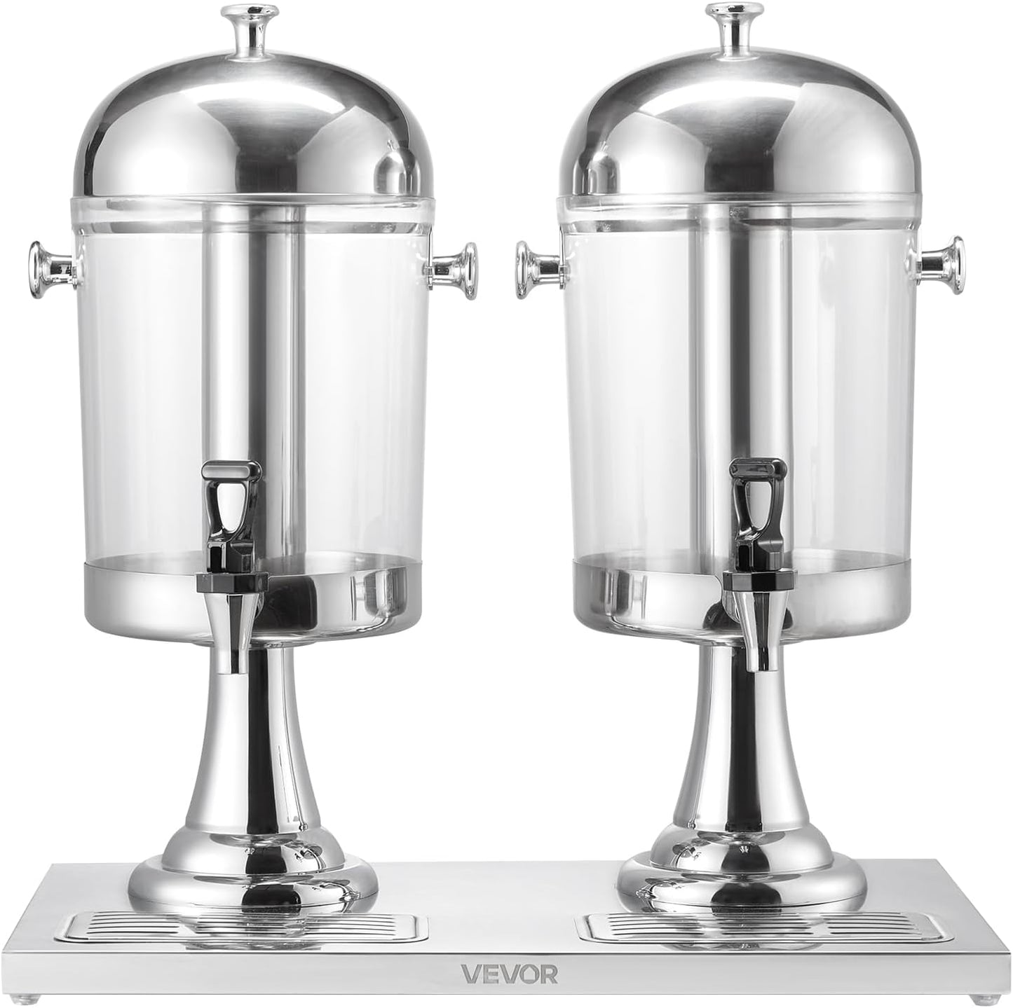 VEVOR Beverage Dispenser, 2.1 Gallon x 2 Drink Dispenser for Parties, Stainless Steel + Plastic Juice Dispensers with Spigot Ice Chamber Tray, Iced Tea Lemonade Dispensers, for Restaurants, Hotels