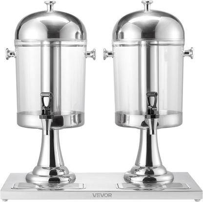 VEVOR Beverage Dispenser, 2.1 Gallon x 2 Drink Dispenser for Parties, Stainless Steel + Plastic Juice Dispensers with Spigot Ice Chamber Tray, Iced Tea Lemonade Dispensers, for Restaurants, Hotels