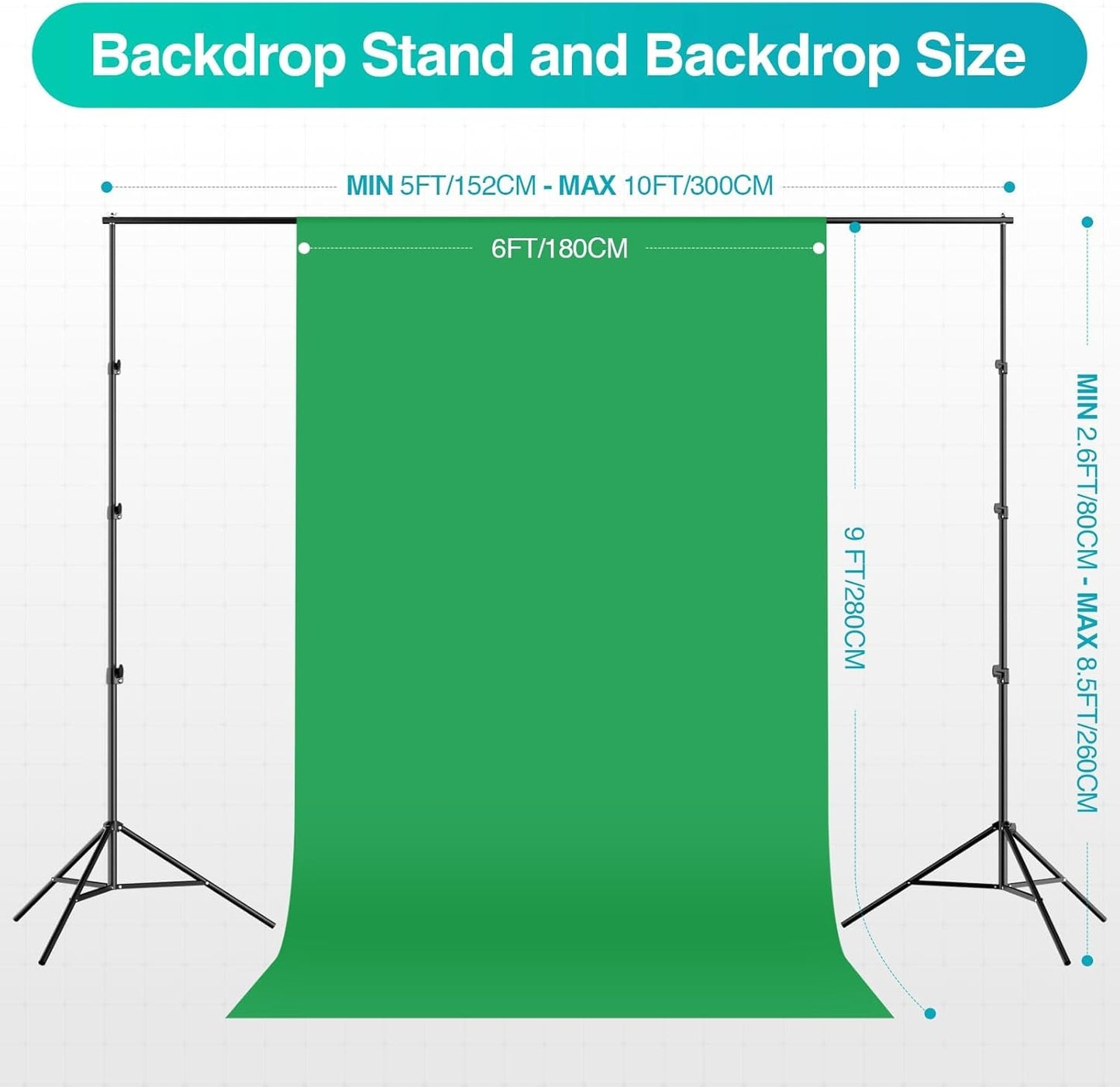 EMART 8.5 x 10 ft Backdrop Support System, Professional Photography Lighting Kit with 5500K 50W LED, 6 * 9ft Backdrop *3, Reflector,Umbrellas&Softbox Lighting Kit for Studio, Portrait, Video Shooting