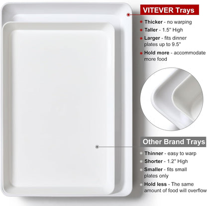 4-Pack Plastic 16" x 11" Large White Serving Trays Set - Reusable Serving Platters for Cookie, Appetizer, Charcuterie, Snack, Dessert, Party Food Display - Stackable Kitchen CounterTop Tray, BPA Free
