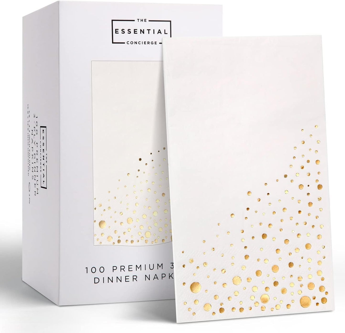 Stylish Gold Dinner Napkins, 100 White and Gold Napkins, Disposable Party Napkins, 7.5x4.25 Inch Wedding Napkins for Reception, 3-Ply Dinner Napkins, Disposable Napkins for Party, Gold Paper Napkins