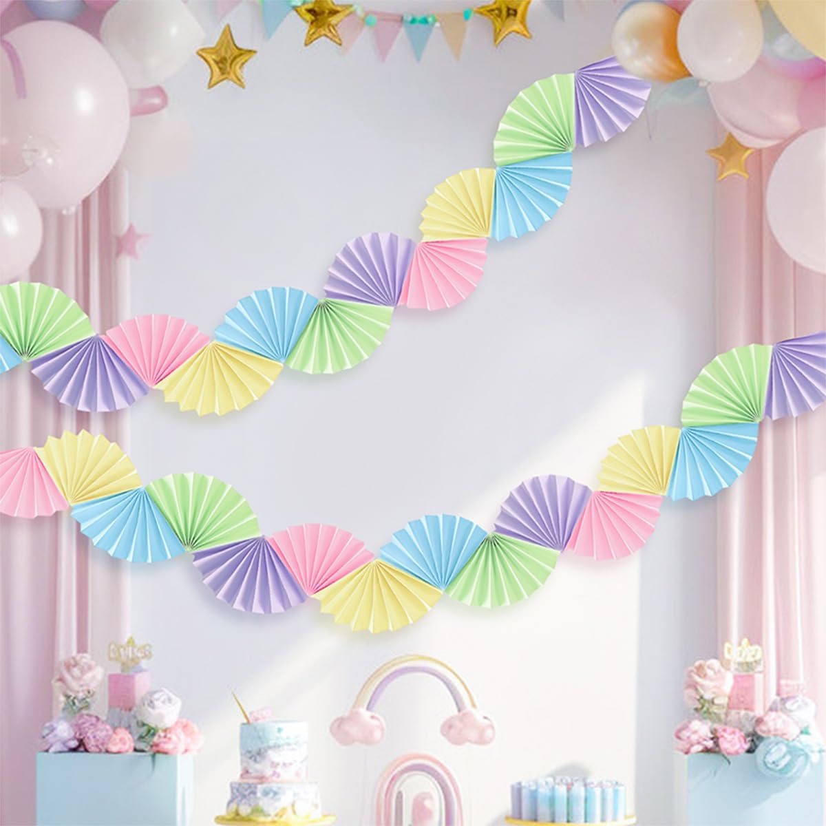 Paper Fan Garland - Paper Fan Garland Party Decorations - Perfect for Birthday Parties, Holiday Decorations, Family Gatherings, Weddings and More (Red)