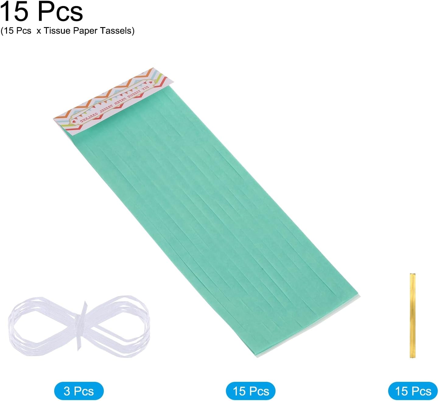 MECCANIXITY 15Pcs Light Blue Tassel Garland Banner with Rope Tissue Paper Tassels Party DIY Kits for Anniversary Wedding Birthday Party