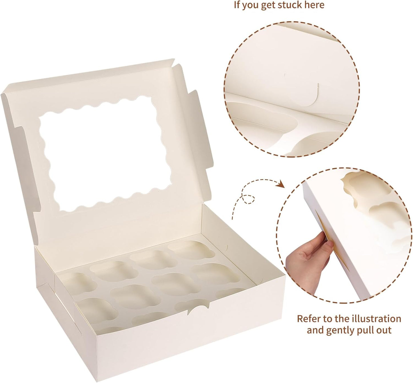 TOMNK 20pcs Cupcake Boxes, Cupcake Boxes 12 Count, 13x10x3.5 Inch White Containers Bakery Holders with Windows and Inserts to Fit Muffins, Cookies
