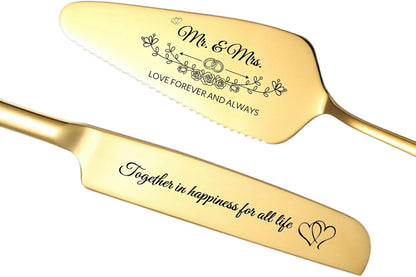 Personalized Cake Cutter Custom Wedding Cake Knife and Server Set Stainless Steel Cake Cutting Set Customize Gifts for Wedding Birthday (Black)