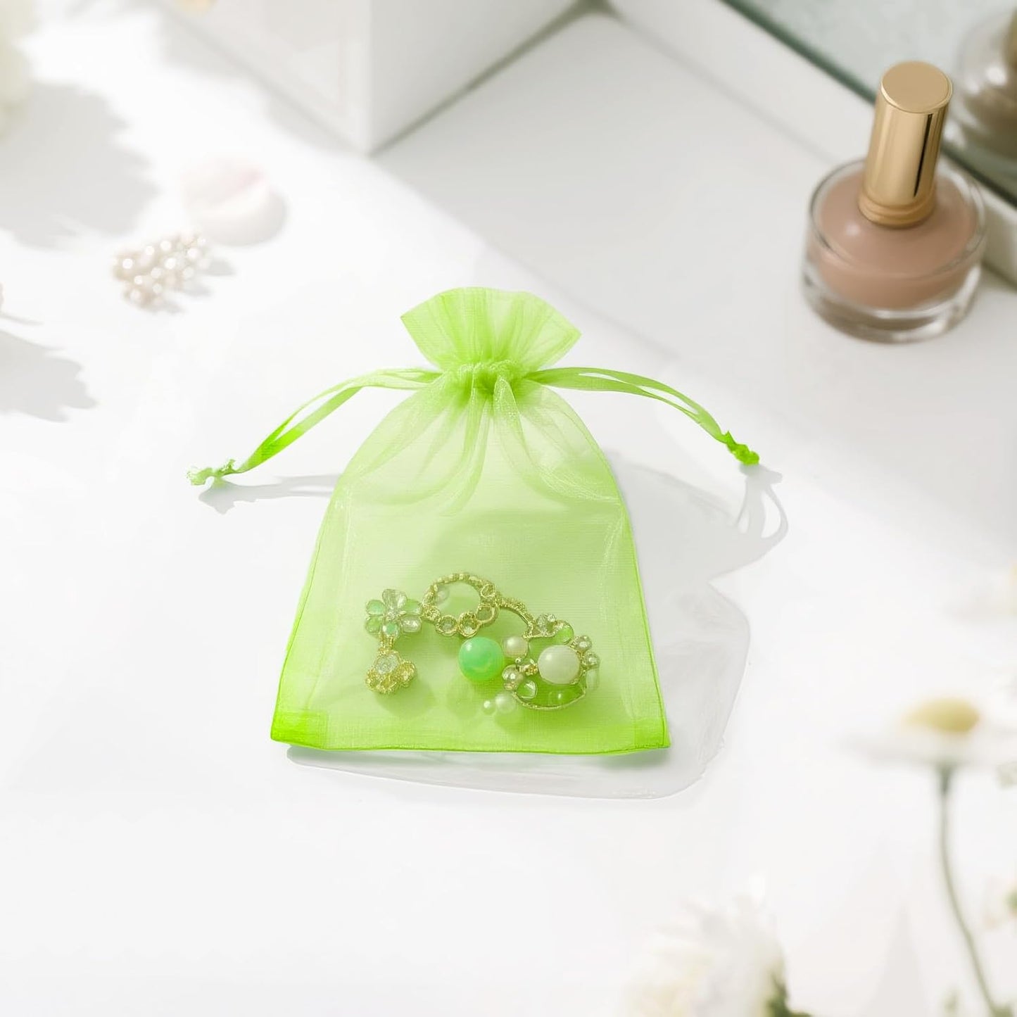 joycraft 50Pcs Organza Bags, 2x3 inch Gift Favor Bags, White Wedding Favor Bags, Jewelry Pouches with Drawstring, Mesh Bags Drawstring for Jewelry, Festival, Makeup, Candy, Desserts