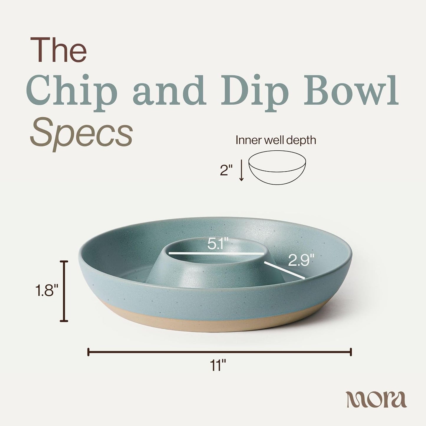Mora Ceramic Chips and Dip Serving Tray: Large Divided Party Bowl Set for Chips & Salsa, Veggies & Dip, Fruit, Snacks, Entertaining, Hosting, etc. Minimalist Design for the Modern Hostess - White