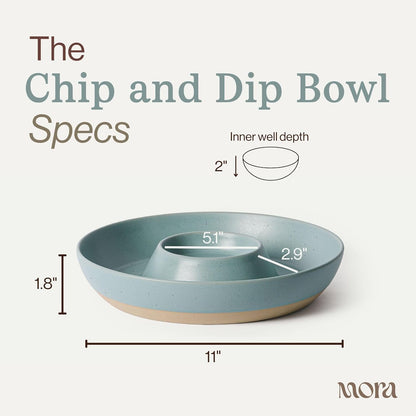Mora Ceramic Chips and Dip Serving Tray: Large Divided Party Bowl Set for Chips & Salsa, Veggies & Dip, Fruit, Snacks, Entertaining, Hosting, etc. Minimalist Design for the Modern Hostess - White