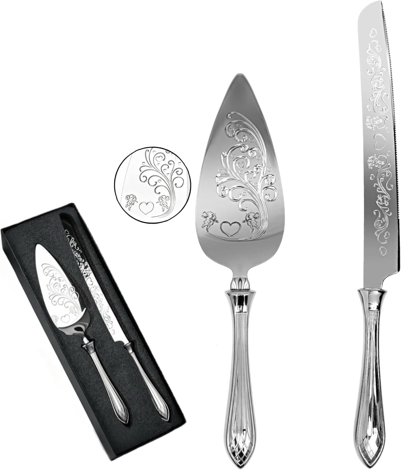 KSENDALO Wedding Cake Knife and Server Set, Rose Gold Serrated Knife Cake Cutting Set, Deluxe SUS304 Stainless Steel for Weddings, Birthdays & Anniversary (13.78inch Long)
