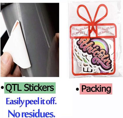 QTL Neon Stickers for Teens & Students Prizes, Waterproof Vinyl Party Favor Stickers, School Rewards, Water Bottle and Laptop, 50PCS - Colors A