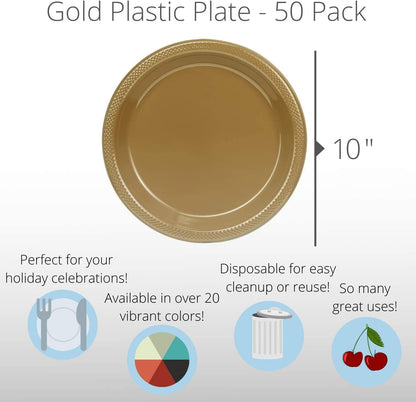 Exquisite Party Solids Red Plastic Plates For Party Supplies 10" Red Disposable Plates Heavy Duty 50 Pcs Plastic Dinnerware Sets Heavy Duty 350 GSM Disposable Dinnerware Set