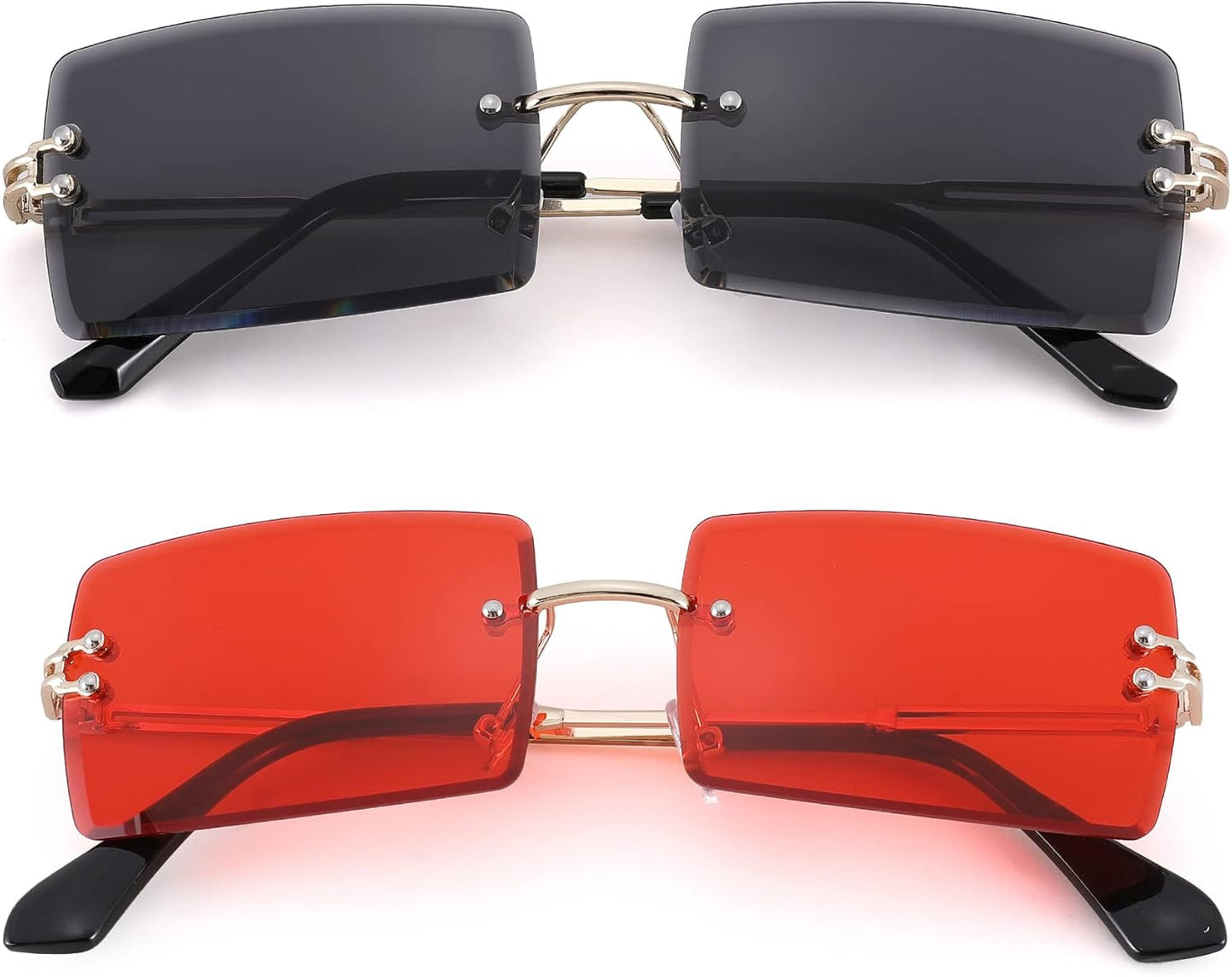 Rectangle Sunglasses for Men/Women Small Rimless Square Shade Eyewear