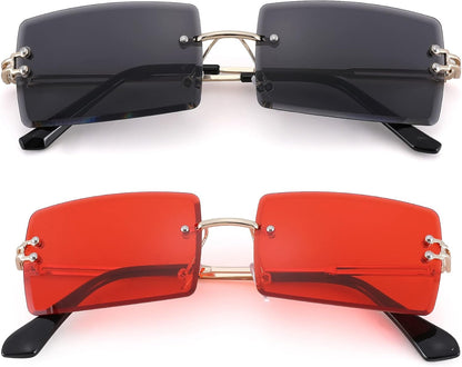 Rectangle Sunglasses for Men/Women Small Rimless Square Shade Eyewear