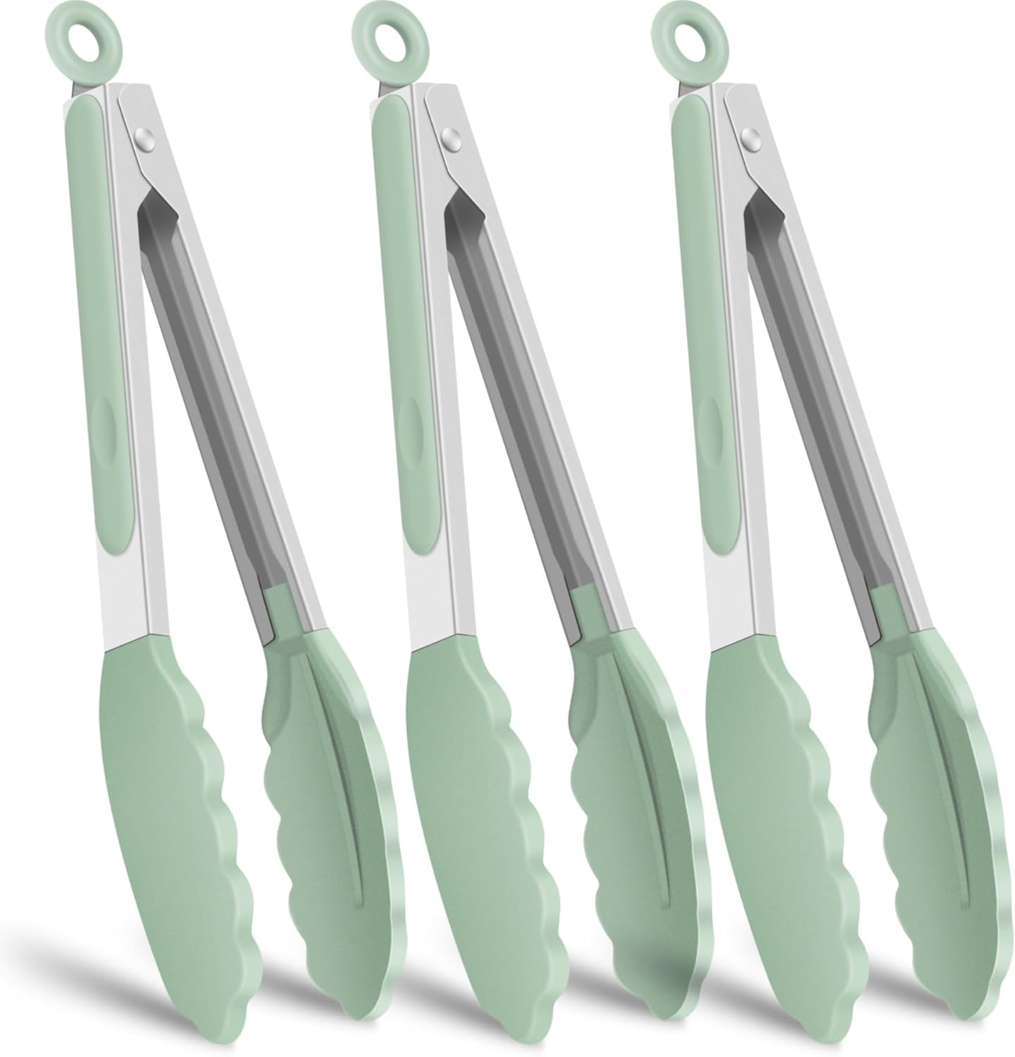 Hotec Mini Silicone Kitchen Tongs for Cooking - 7-Inch Small Serving Tongs with Silicone Tips, Set of 3 (Blue)