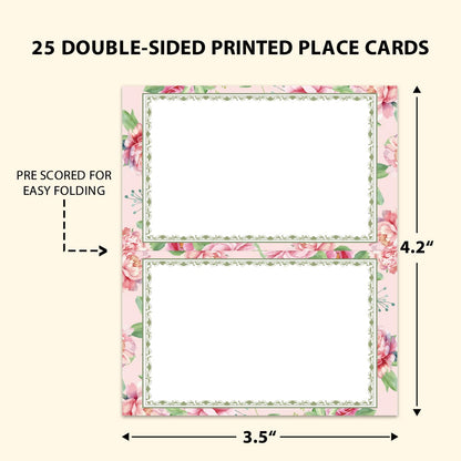 Boho Floral Place Cards for Table Setting, Wedding Placecards, Tent Cards Decor For Bridal Shower Anniversary Party Decorations, 25 Pack Baby Shower Food Name Card, 2 x 3.5" /001