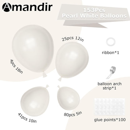 Amandir 153pcs White Sand Balloons Arch Garland Kit Different Sizes 18 12 10 5 Inch Cream Beige Sand White Latex Balloon for Birthday Boho Neutral Baby Shower Wedding Anniversary Party Decorations